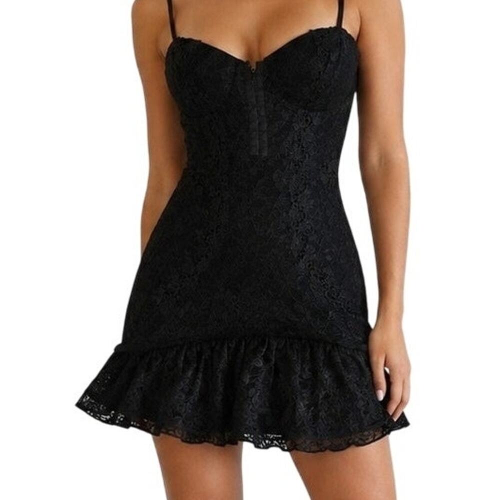 Vintage 1990s Bebe Black Lace Corset Mini Dress NWT Size S